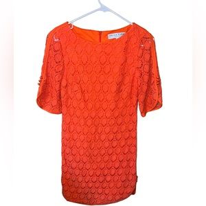 Trina Turk Bonfire Orange Lace Overlay Midi Dress